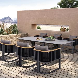 Extendable aluminum dining table Andromeda (s) Sm6183.02 frame and sintered stone top in gray color 180-240x100x76.5h