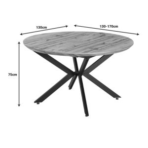 Edina Extendable Table Made of Mdf in Sonoma Color with Black Metal Legs 130-170x130x75cm