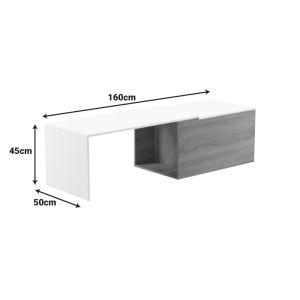 Extera extendable coffee table in white-sonoma shade 100-160x50x45cm