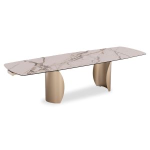 Extendable dining table Obsession Sm18086 ceramic top, glass, metal legs champagne 200(+50+50)x100x77w.