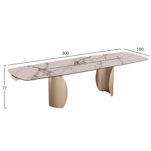Extendable dining table Obsession Sm18086 ceramic top, glass, metal legs champagne 200(+50+50)x100x77w.