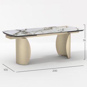 Extendable dining table Obsession Sm18086 ceramic top, glass, metal legs champagne 200(+50+50)x100x77w.