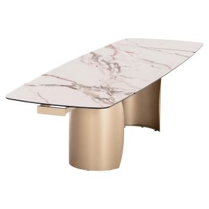 Extendable dining table Obsession Sm18086 ceramic top, glass, metal legs champagne 200(+50+50)x100x77w.