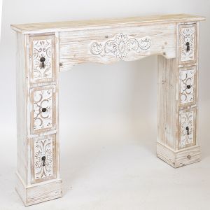 Fireplace frame with drawers, natural wood color, antique white, 120x23x95cm