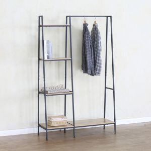 Рафт за антре Herevy в цвят дъб с черен метал 101x35x160см