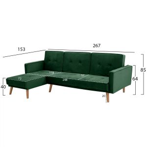 Reversible corner sofa-bed Talia Hm3153,03 green 267x153x85cm