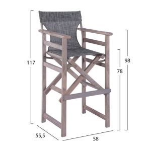 Director's bar stool gray, woven in gray color 58x55.5x117cm Hm10560.10