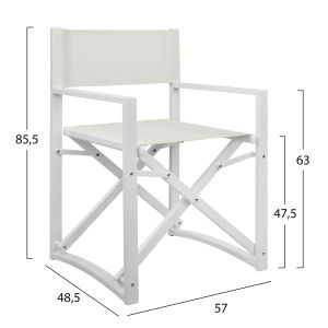 Director's chair aluminum white color 57x48.5x85.5hcm Hm5094.02