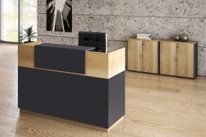 Lotus reception desk in oak and dark gray 180x70x110cm