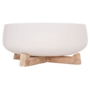 Frello Hm4674.02m fiber cement flowerpot in white teak stand 27x26.5x12cm.