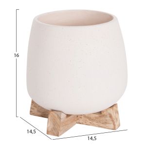Frello Hm4674.02s fiber cement flower pot on a white teak stand 14.5x14.5x16cm.