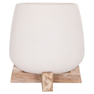 Frello Hm4674.02s fiber cement flower pot on a white teak stand 14.5x14.5x16cm.