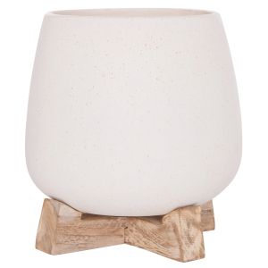 Frello Hm4674.02s fiber cement flower pot on a white teak stand 14.5x14.5x16cm.