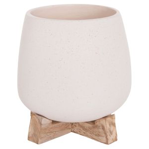 Frello Hm4674.02s fiber cement flower pot on a white teak stand 14.5x14.5x16cm.