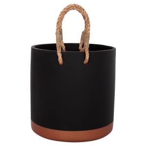 Tryll Fb94690m fiber cement planter in black with rope Φ31x31hcm.