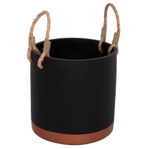 Tryll Fb94690m fiber cement planter in black with rope Φ31x31hcm.
