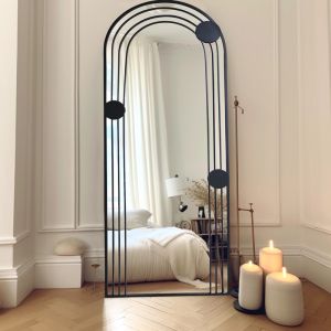 Derway freestanding wall mirror black Mdf glass metal 65x2x180cm