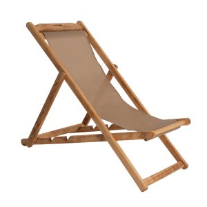 Folding beach chair Limnos made of beech in natural color, without armrests and textile fabric in mocha color Hm11765,05