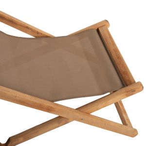 Folding beach chair Limnos made of beech in natural color, without armrests and textile fabric in mocha color Hm11765,05