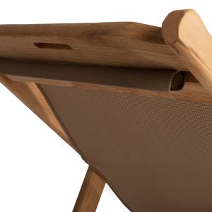 Folding beach chair Limnos made of beech in natural color, without armrests and textile fabric in mocha color Hm11765,05