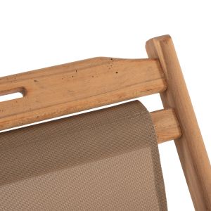 Folding beach chair Limnos made of beech in natural color, without armrests and textile fabric in mocha color Hm11765,05