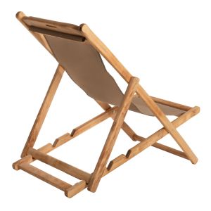 Folding beach chair Limnos made of beech in natural color, without armrests and textile fabric in mocha color Hm11765,05