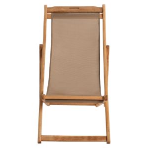 Folding beach chair Limnos made of beech in natural color, without armrests and textile fabric in mocha color Hm11765,05