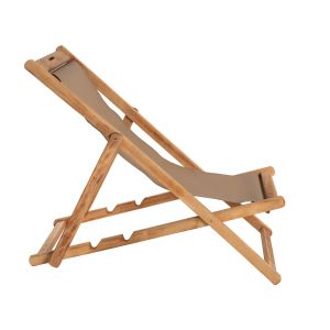 Folding beach chair Limnos made of beech in natural color, without armrests and textile fabric in mocha color Hm11765,05
