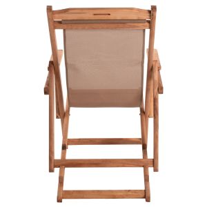 Folding beach chair-chaise longue Limnos solid beech-textile, with armrests, color Naturalhm11877