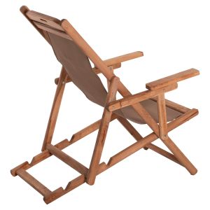 Folding beach chair-chaise longue Limnos solid beech-textile, with armrests, color Naturalhm11877