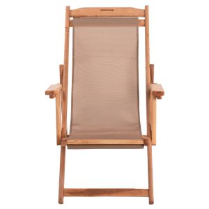 Folding beach chair-chaise longue Limnos solid beech-textile, with armrests, color Naturalhm11877