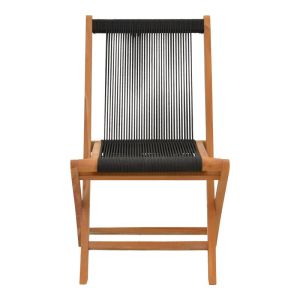 Folding chair Banou, teak wood and rope in black color 52.5x56x89cm