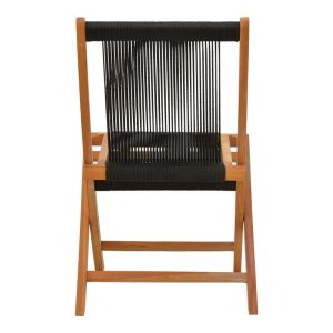 Folding chair Banou, teak wood and rope in black color 52.5x56x89cm