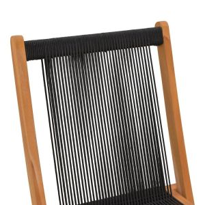 Folding chair Banou, teak wood and rope in black color 52.5x56x89cm