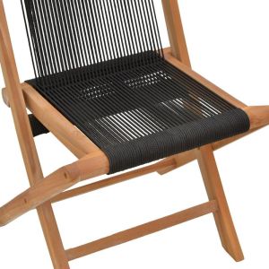 Folding chair Banou, teak wood and rope in black color 52.5x56x89cm