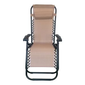 FOLDING CHAIR MIRKA MADE OF TEXTILE-METAL, IN CREAM-BLACK COLOR, DIMENSIONS 65X165X110 CM