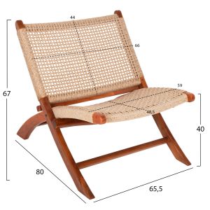 Folding chair for garden or living room teak Viro synthetic rope 65.5x80x67hcm Hm9477.01