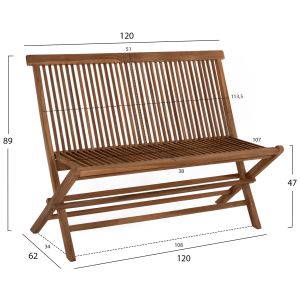 Folding bench Kendall Hm9541 made of solid teak wood in natural color 120x62x89hcm