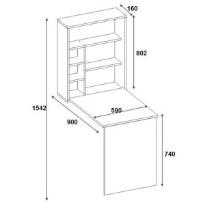 Folding wall desk Ravin white 63x90x154cm
