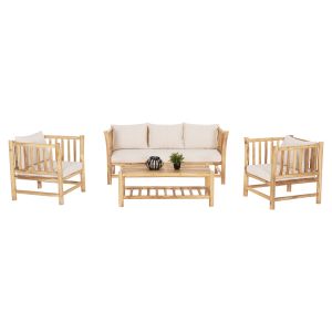 Ticky 4-piece garden furniture set, teak wood, Hm9340, cushions