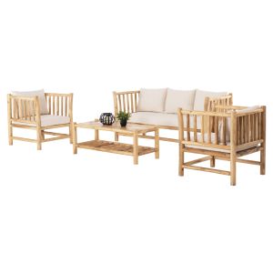 Ticky 4-piece garden furniture set, teak wood, Hm9340, cushions