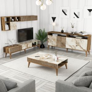 Emotion 3-piece living room set, white marble walnut color Hm11845.03