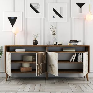 Emotion 3-piece living room set, white marble walnut color Hm11845.03