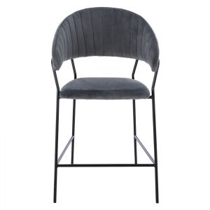 Gray plush medium-high bar stool ημ8734,01 60x55x100cm