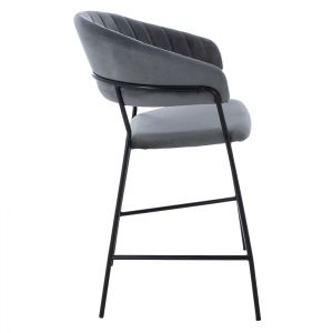 Gray plush medium-high bar stool ημ8734,01 60x55x100cm