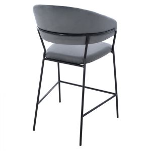 Gray plush medium-high bar stool ημ8734,01 60x55x100cm