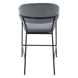 Gray plush medium-high bar stool ημ8734,01 60x55x100cm