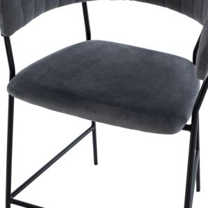 Gray plush medium-high bar stool ημ8734,01 60x55x100cm