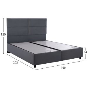 Grey velvet bed with storage space Milo for mattress 160x200cm Hm622.10