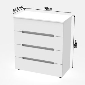Chest of drawers Afina MDF glossy white 90x44x101cm